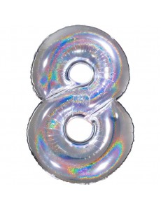 Balão Número 8 Prateado Holográfico